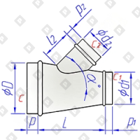 Тройник круглого сечения конический с косой врезкой - №1