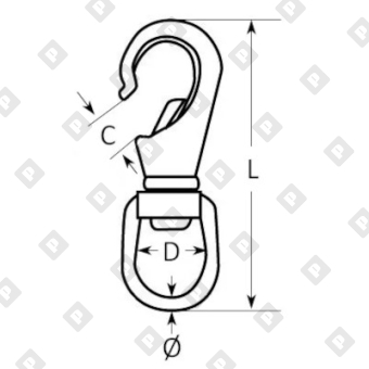 Карабин зацепной с вертлюгом ART 8257 11 мм, нерж. сталь A4 - №2