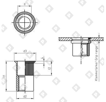 Заклепка-гайка ART 1023 M8x19 с потайным бортиком, с насечками, нерж. сталь А2 - №3