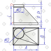 Переход прямоугольного сечения на круглое тип 3 - №1