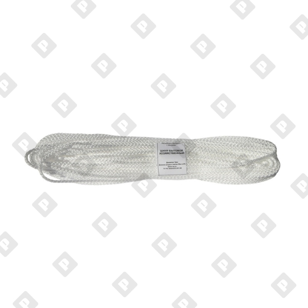 Шнур хозяйственно-бытовой с сердечником D=3 мм белый (моток 50 м) - №1